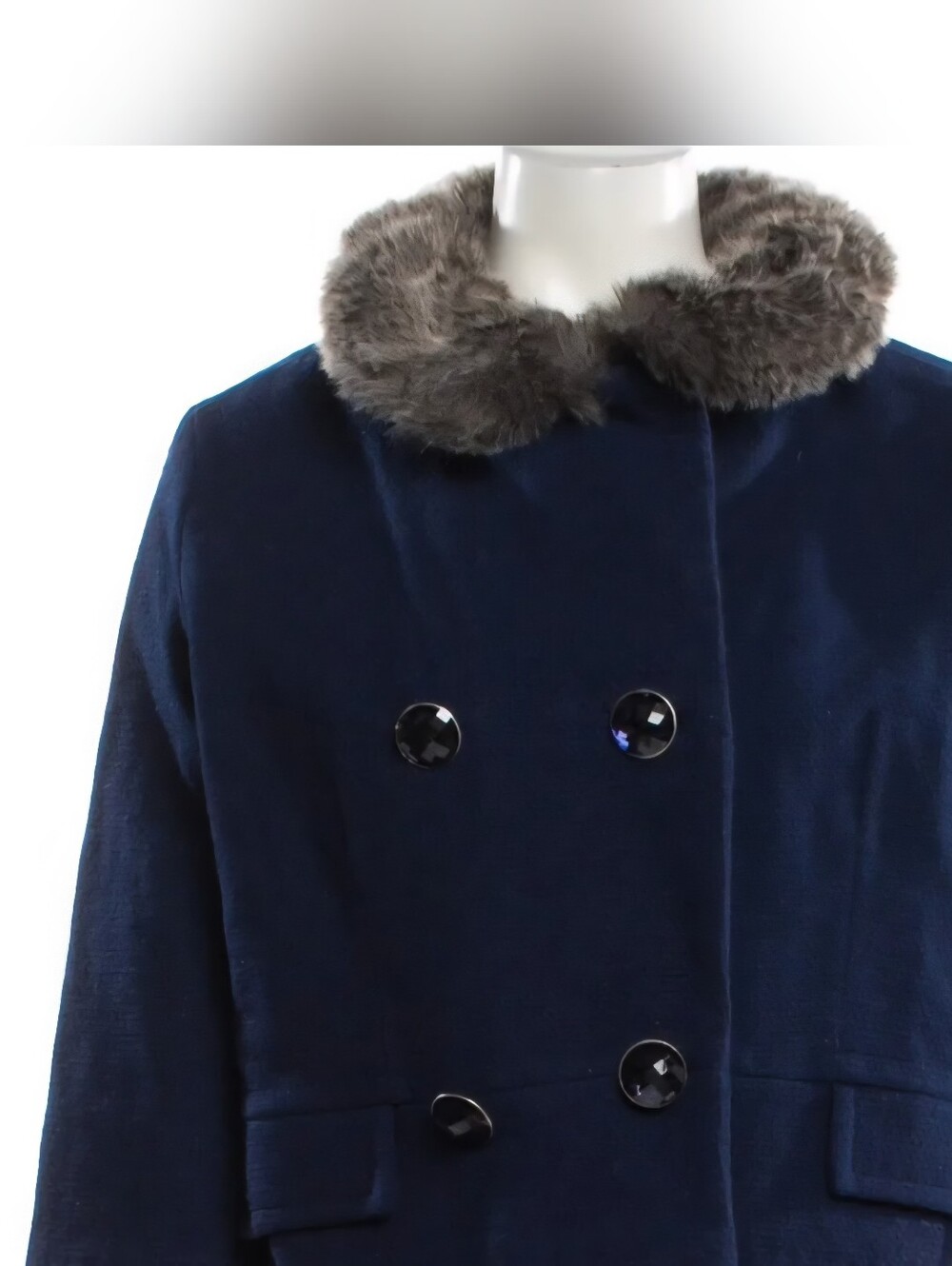 Frances Valentine NWT Blue Wool Faux Fur Collar Jacket 3/4 Sleeve Size L $495